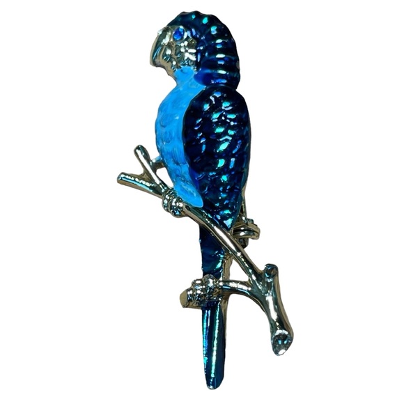 Vintage Blue Enamel Parrot Bird Brooch Pin Gold Tone - Picture 5 of 6